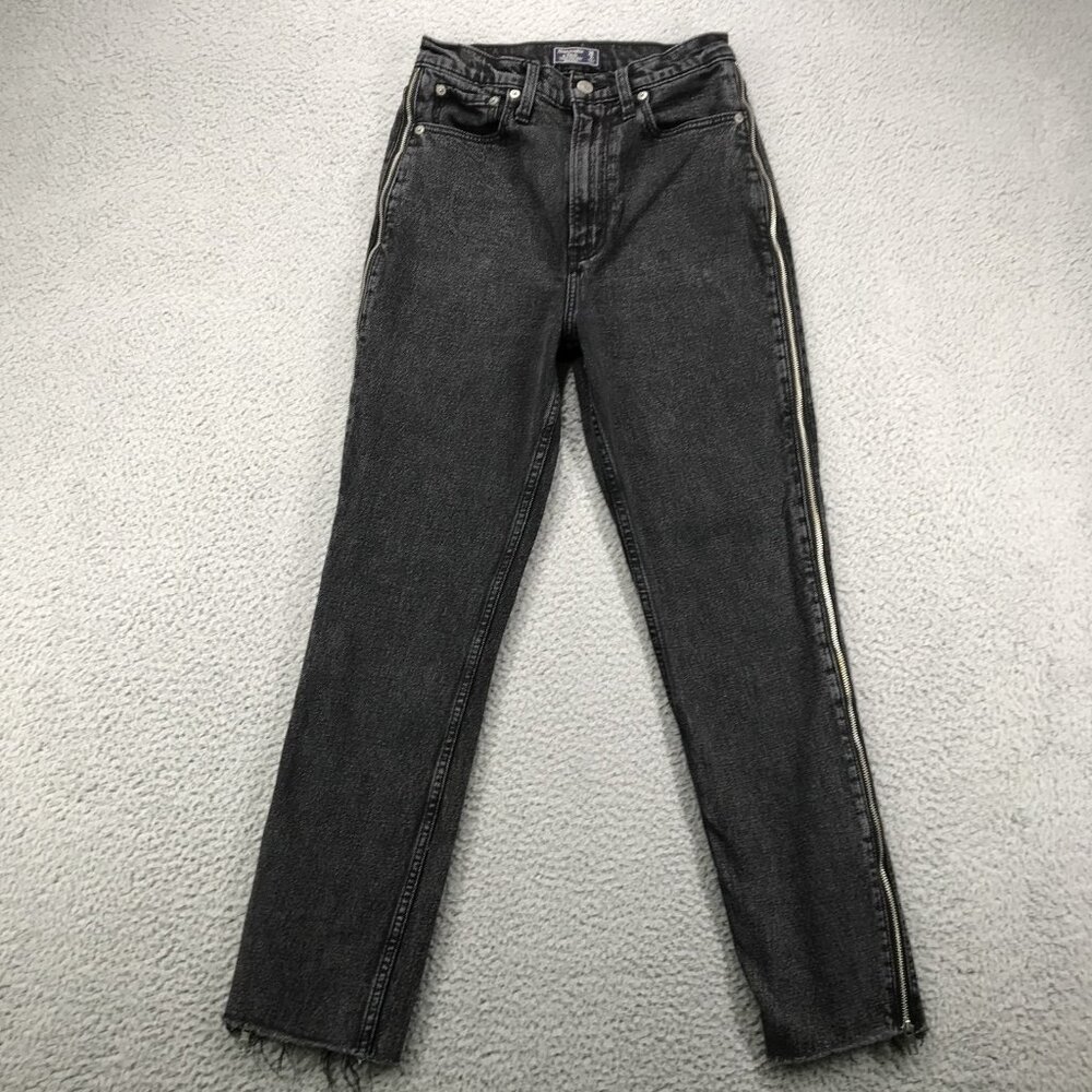ABERCROMBIE Jeans Womens 26/2 Ultra High Rise MOM Black Denim‎ Zipper Raw Hem